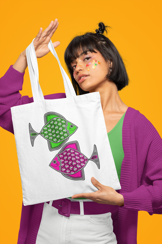 Madhubani Machali Neon Tote Bag