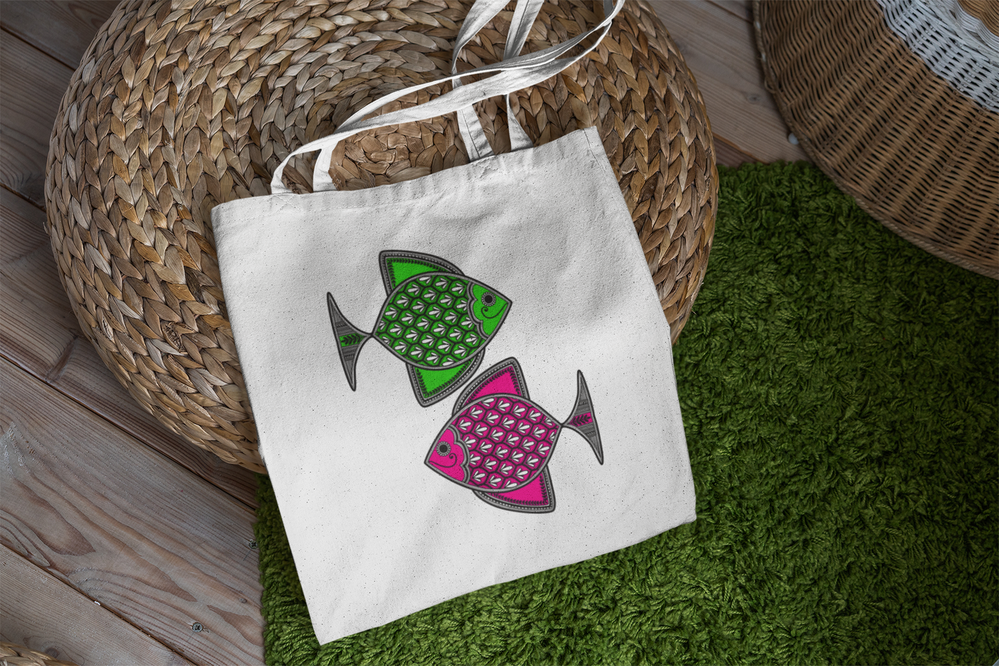 Madhubani Machali Neon Tote Bag