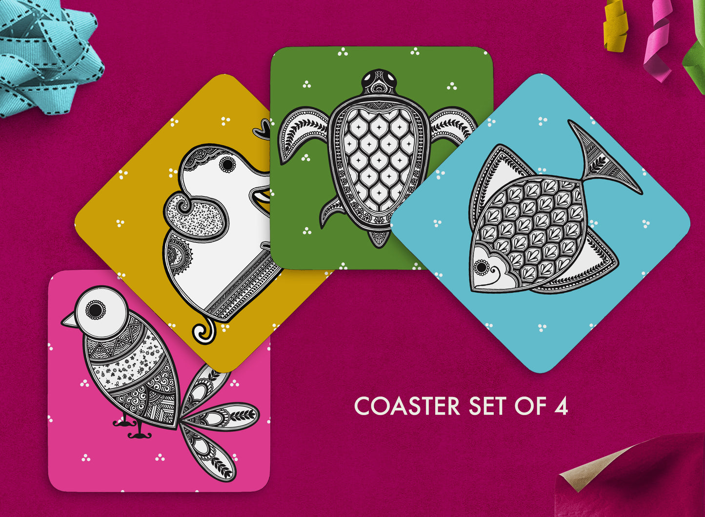 Madhubani Animals (Set of 4)
