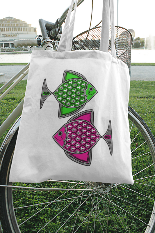 Madhubani Machali Neon Tote Bag