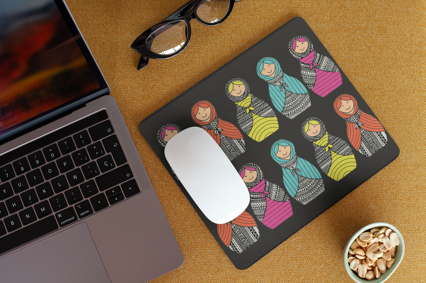 Russian Dolls Black Mouse Pad